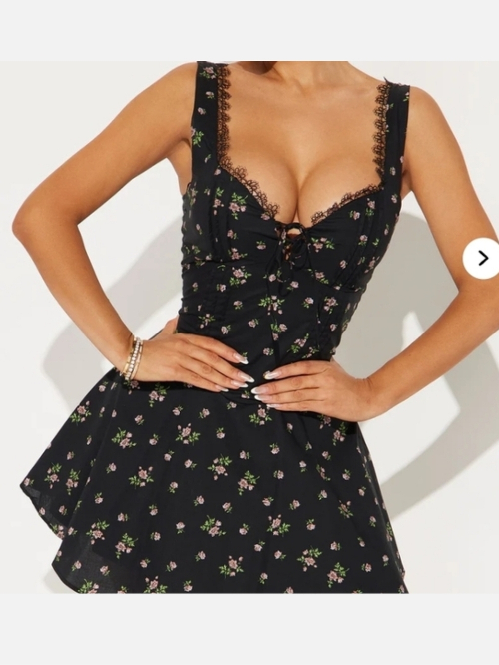 Fashion Nova Black Mini Dress with Pink & Green Floral Print